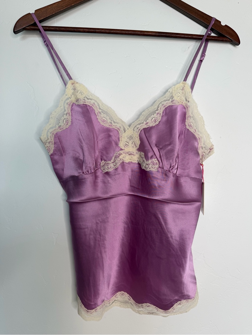 Gold Hawk 100% Silk Lace Trim Cami Tank Orchid Purple NWT Medium